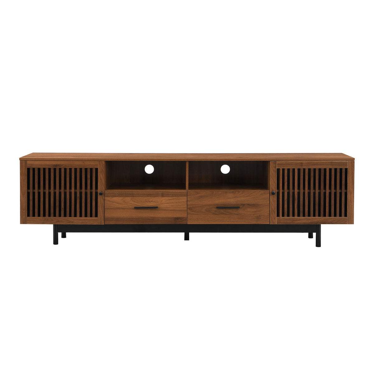 TV Stand, Media Console With 2 Drawers, Soft Closing Slatted Doors, Living Room Entertainment Center - Walnut