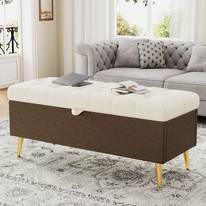 Modern Tufted Storage Ottoman Bench With Metal Legs