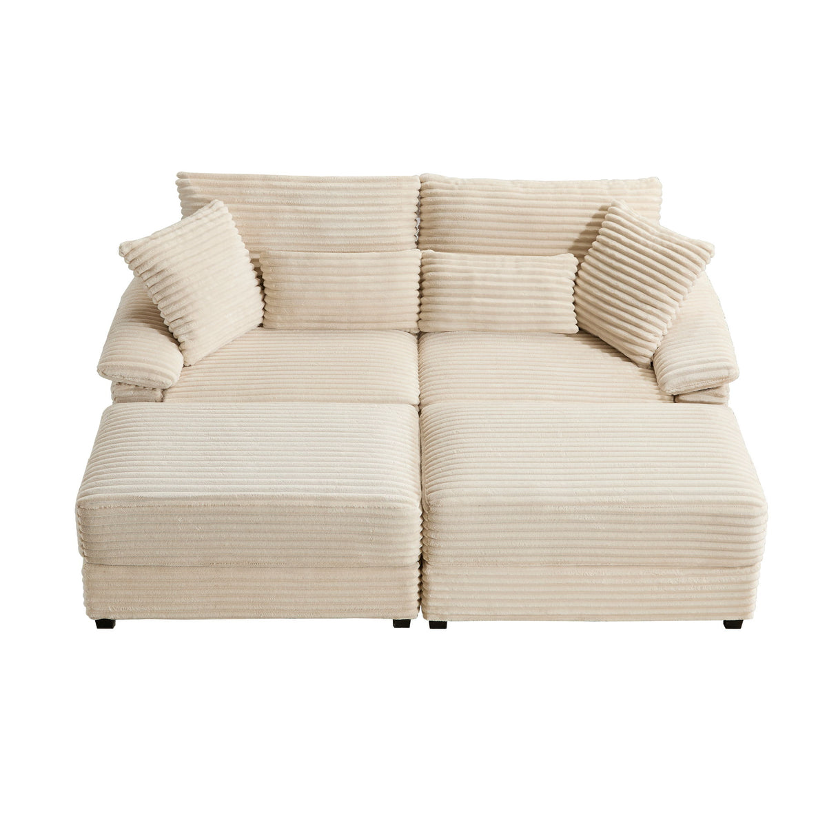 Double Chaise Lounge Set With Reversible Storage Ottomans, USB Port