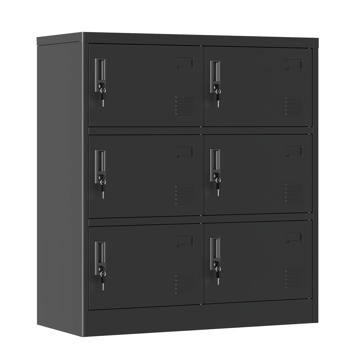 6 Door Employee Storage Locker, Lockers For Office, Gym, School, And Home With Card Slot - Black
