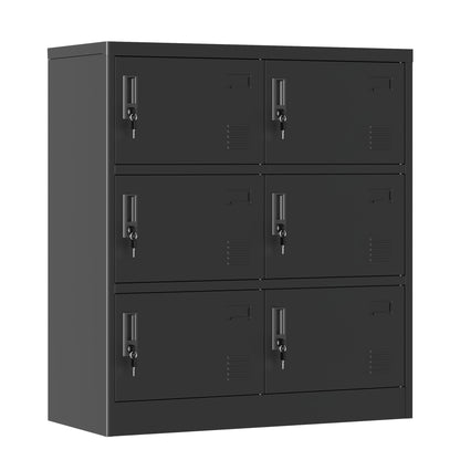 6 Door Employee Storage Locker, Lockers For Office, Gym, School, And Home With Card Slot - Black