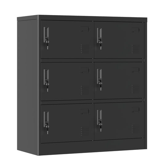 6 Door Employee Storage Locker, Lockers For Office, Gym, School, And Home With Card Slot - Black