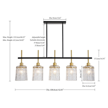 Chandelier 5 Light, Fixture Over Table - Black / Gold