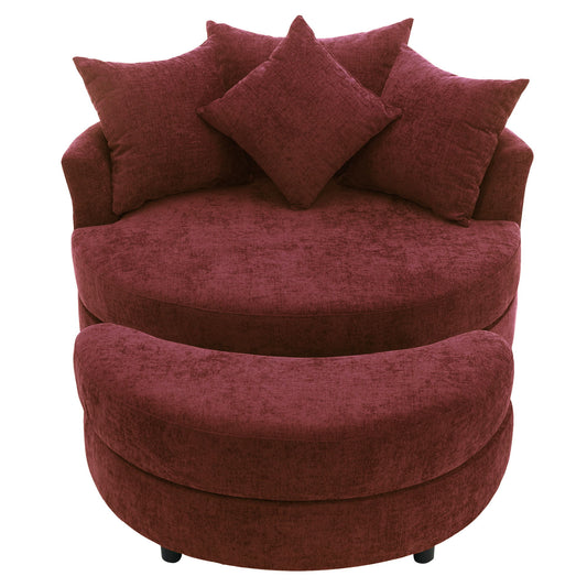 360° Swivel Accent Barrel Chair With Storage Ottoman & 4 Pillows, Modern Leisure Chair Round Accent For Living Room