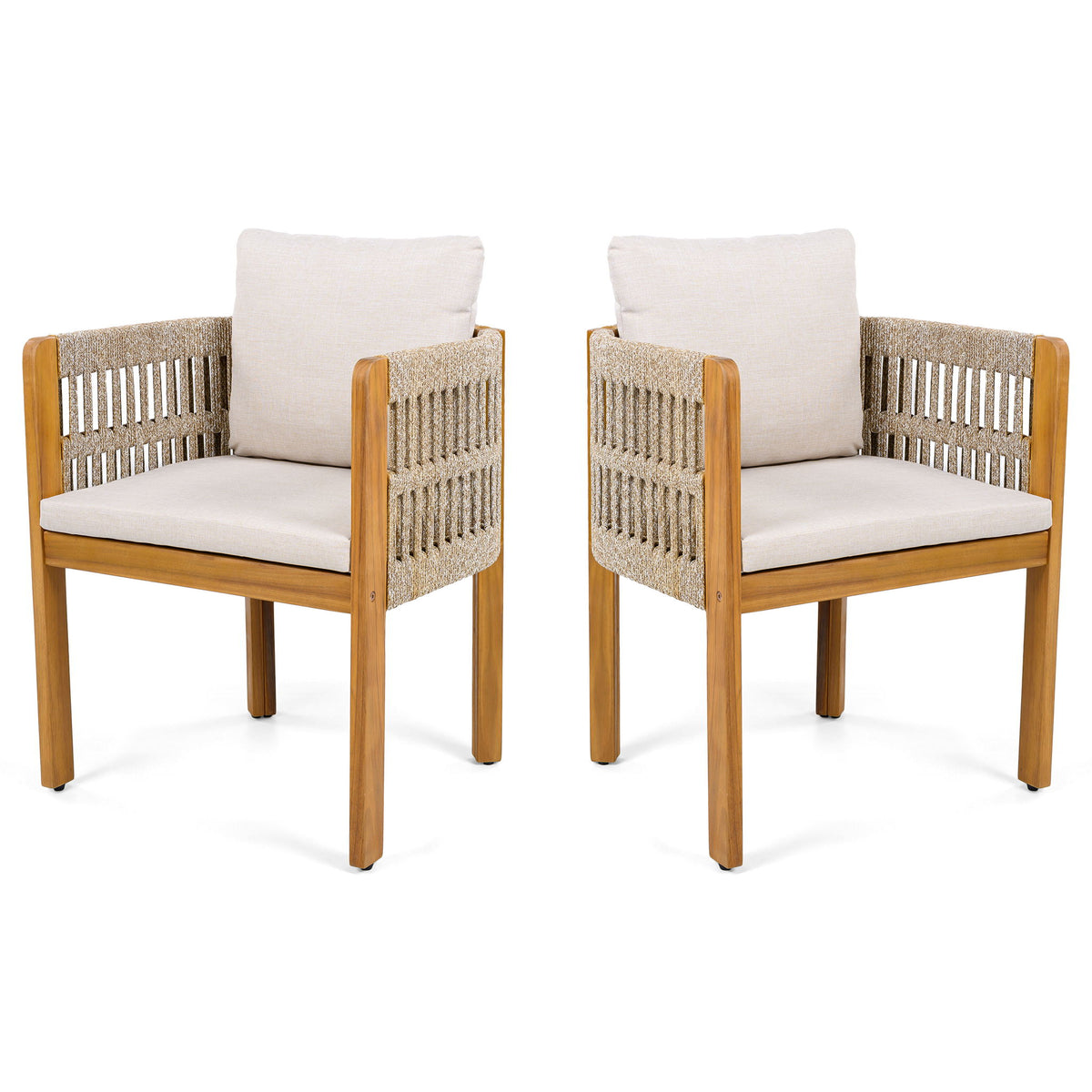 Outdoor Dining Chairs With Mix Rope Handles (Set of 2)