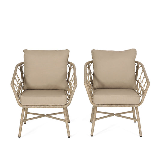 Bruce - Outdoor Club Chair Set With Water Resistant Cushions Rattan And Iron - Brown