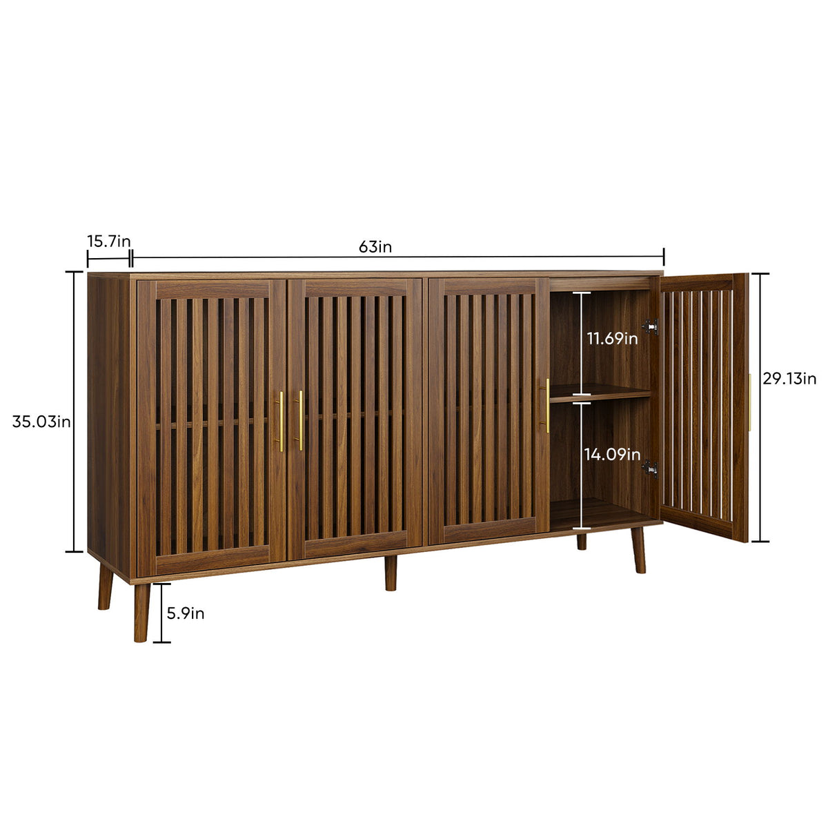 Grille Striped Sideboard Buffet Cabinet With Storage