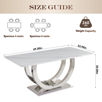 Rectangular Dining Table - Silver / White