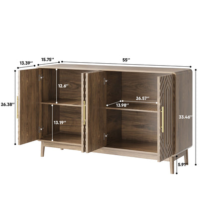 Sideboard Buffet Cabinet With Carved Doors And Adjustable Layer Board