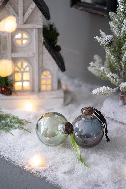 Long Neck Ball Ornaments, Glass Decorative Hanging Ball Christmas Tree Ornaments For Holiday Party Decorations (Set of 12) - Green