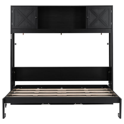 Full Size Murphy Bed With Storage Cabinets - Black