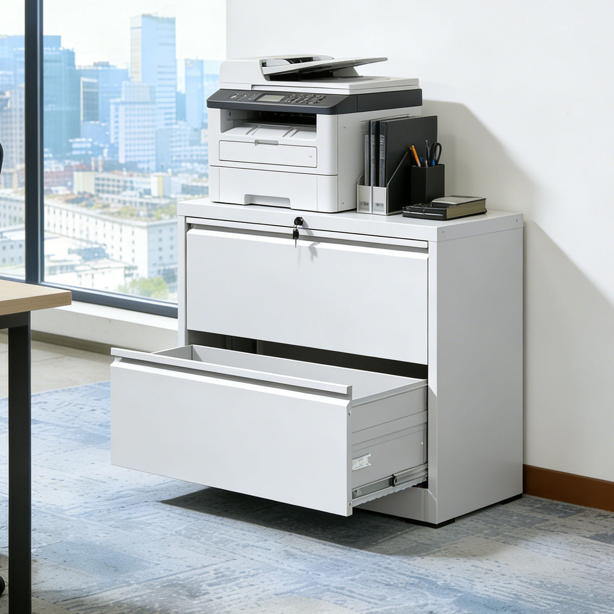 Lateral File Cabinet 2 Drawer, Locking File Cabinet With Anti Tip Interlock, Heavy Duty Storage For Letter / Legal / A4 Files - White