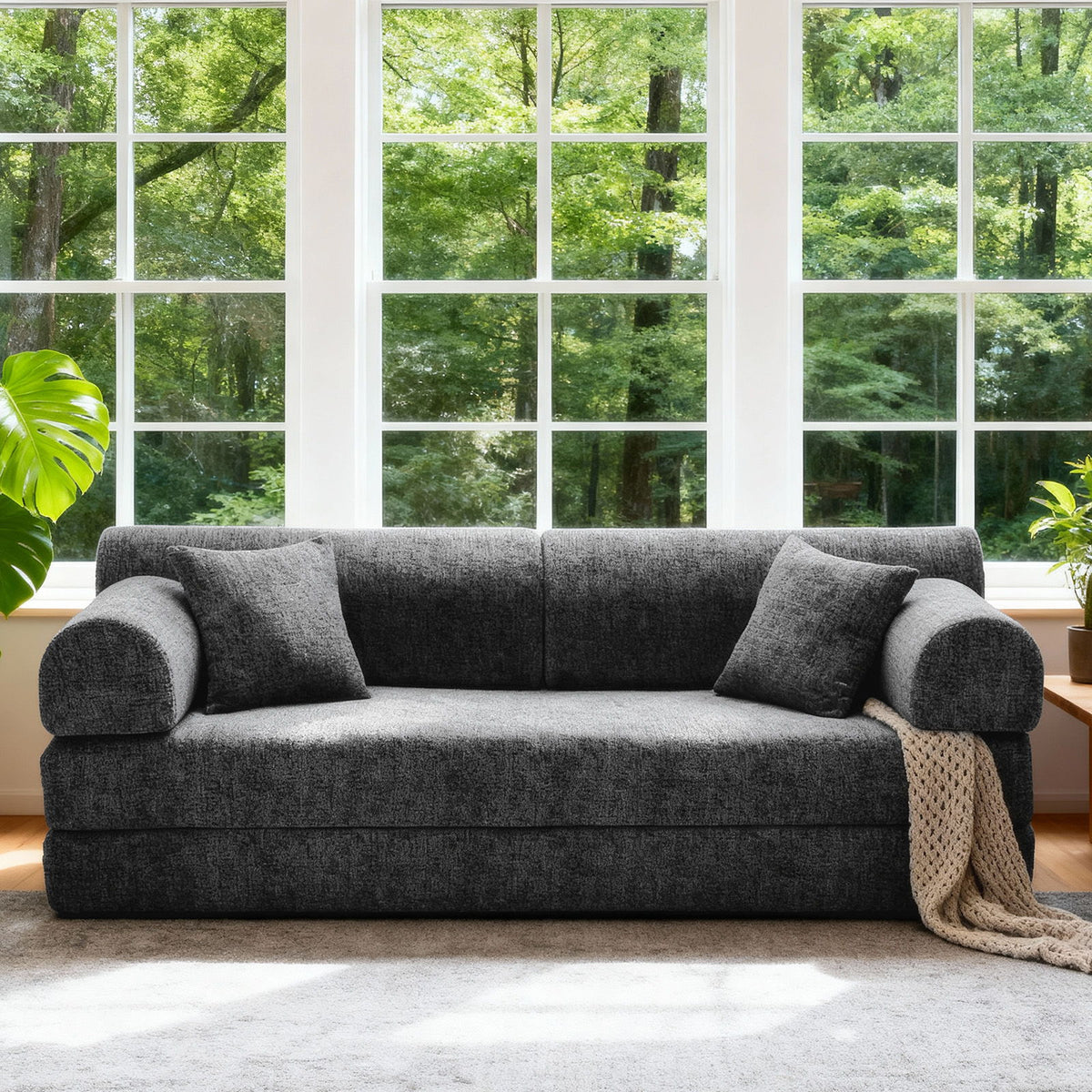 Modern 2 Tone Fabric Convertible Sleeper Sofa Bed