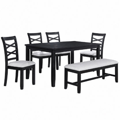Dining Set 6 Piece With Table And Upholstered X Back Chairs - Charcoal