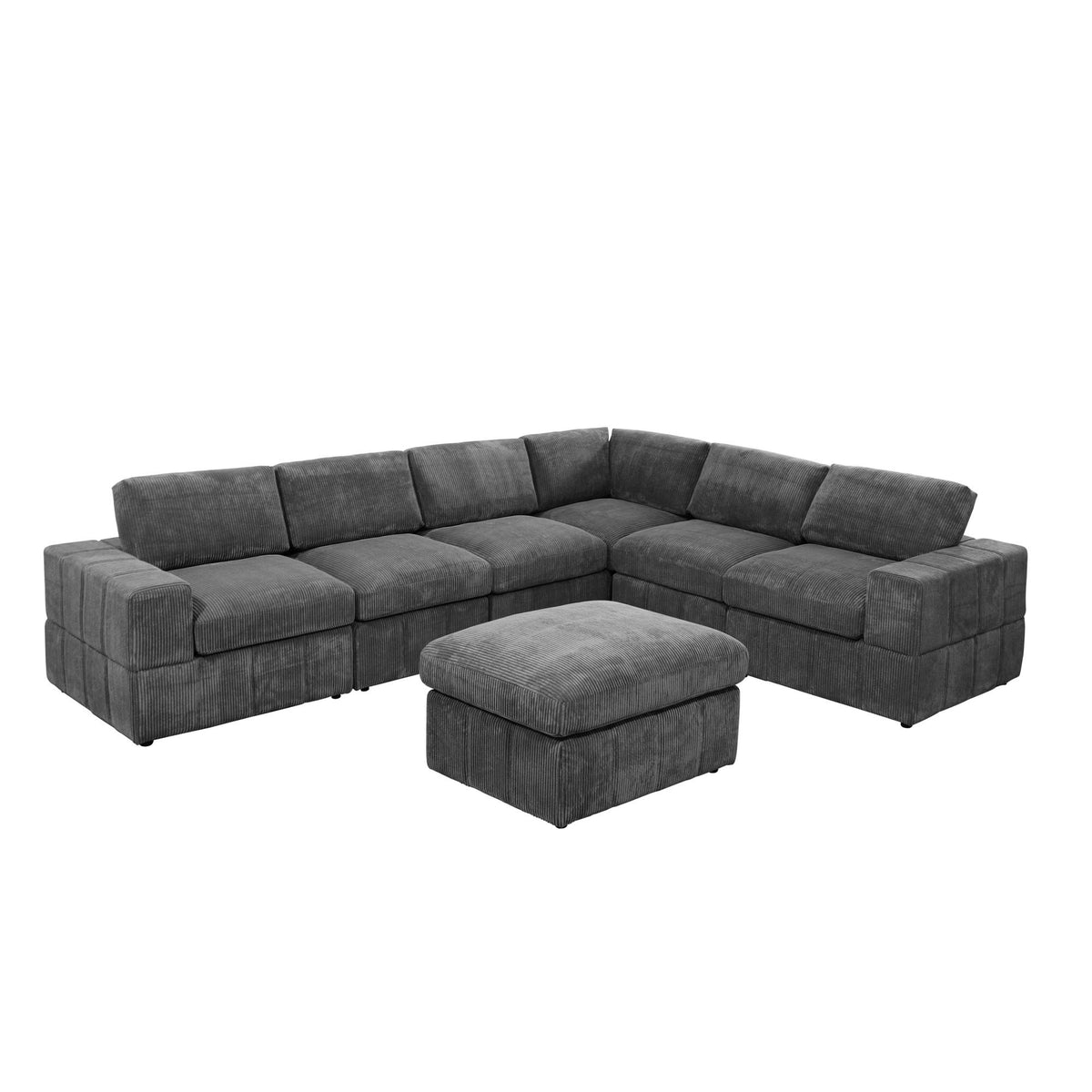 Oversized Modular Sectional Sofa, 7 Piece Reversible With Ottoman - Dark Gray