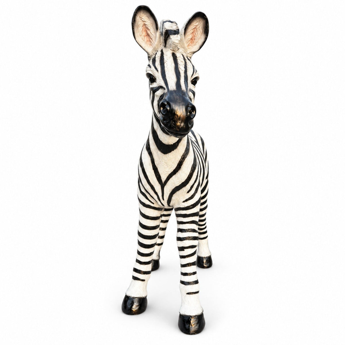 Standing Zebra Garden Statue, Animal Sculpture With 2 Ground Stakes For Outdoor Decor - Black White