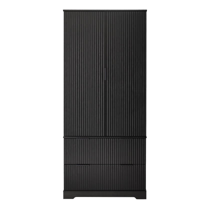 Fluted Kitchen Pantry Cabinet With 2 Large Drawers & 8 Door Spice Rack Freestanding Storage Organizer - Black