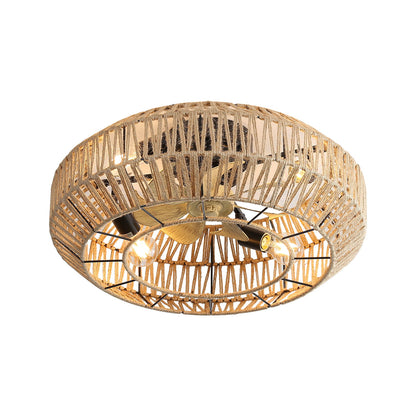 22" Caged Ceiling Fan With DC Motor, 6 Speeds Remote Control For Living Room - Rattan