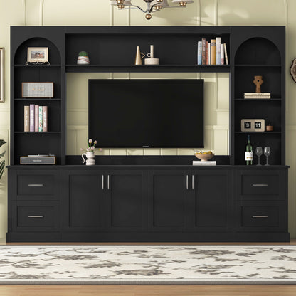 Arched Entertainment Center Wall Unit With Drawers, TV Stand
