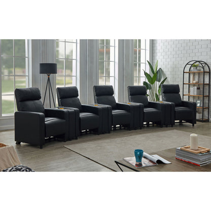 Warren - 5 Seater Home Theater With 4 Wedge Consoles Recliners And Storage Consoles - Black