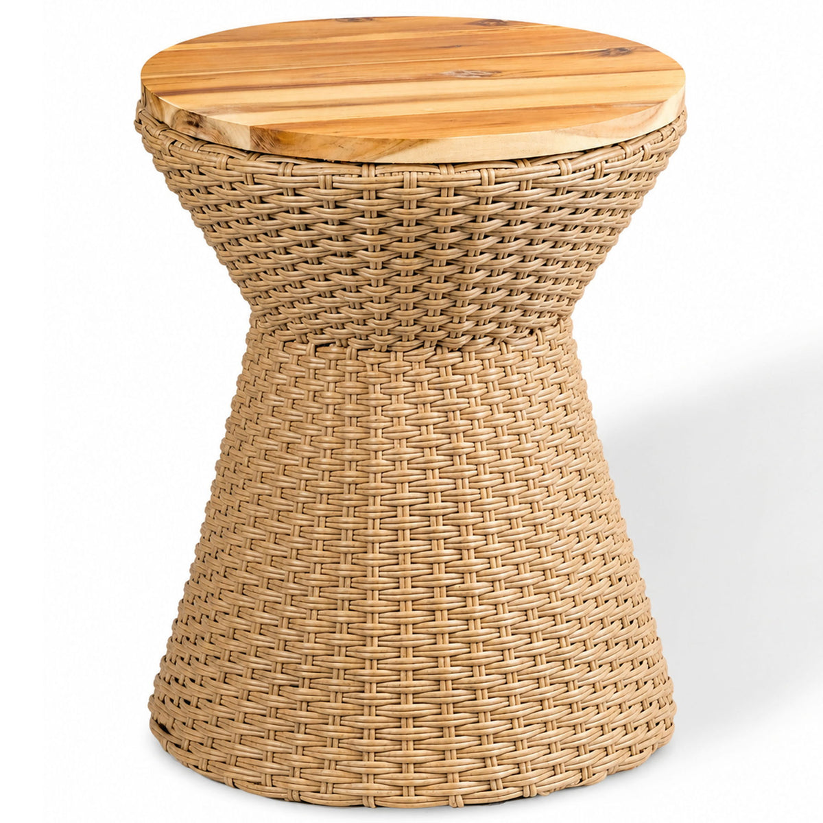 Stool With Lid, Wicker Accent Table, Indoor Outdoor Side Table - Brown White