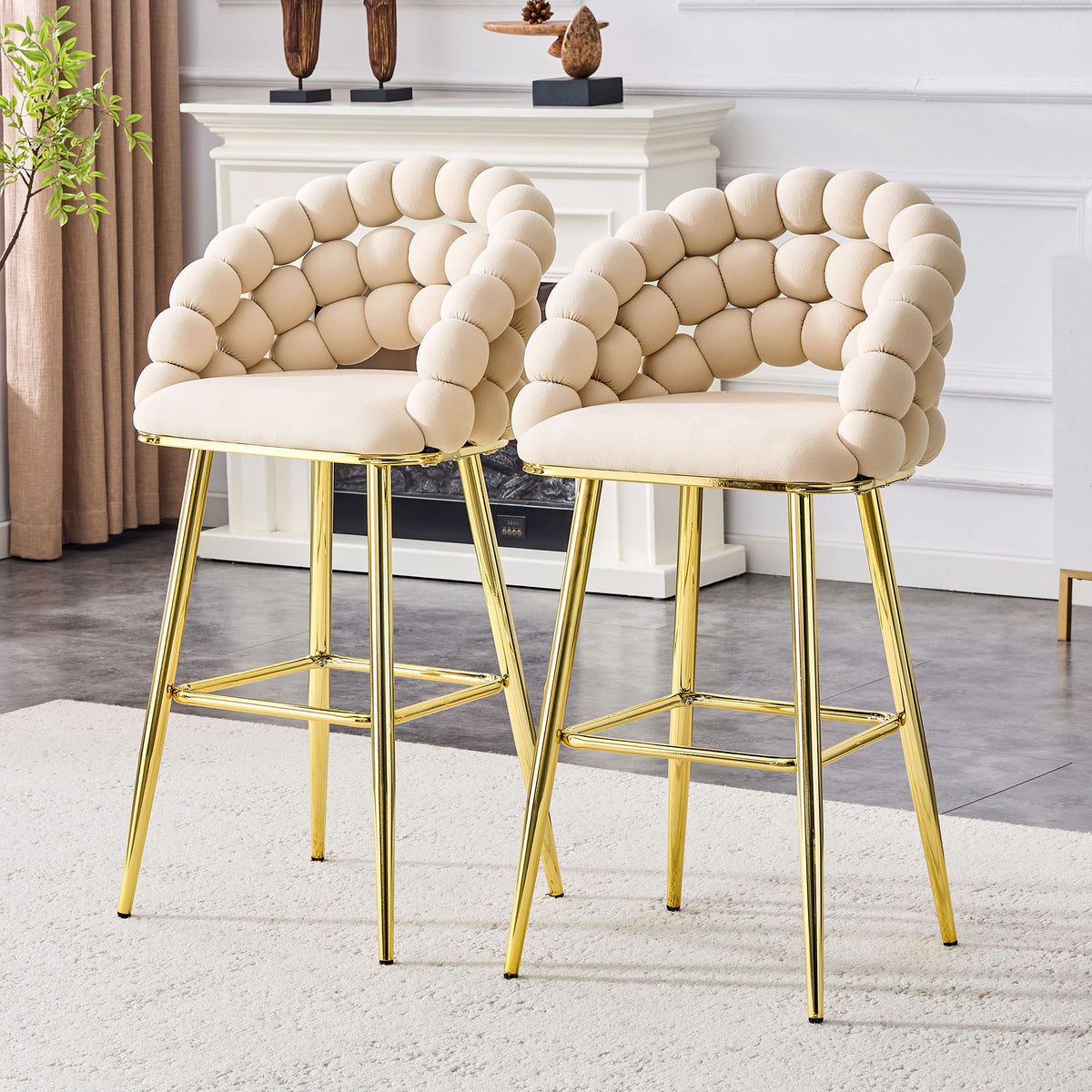 Bubble, Ball Chain Tufted Bar Chairs For Kitchen Island & Home Bar (Set of 2)