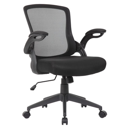 Office Chair & Mid Back Design, Adjustable Height And Foldable Armrests - Black