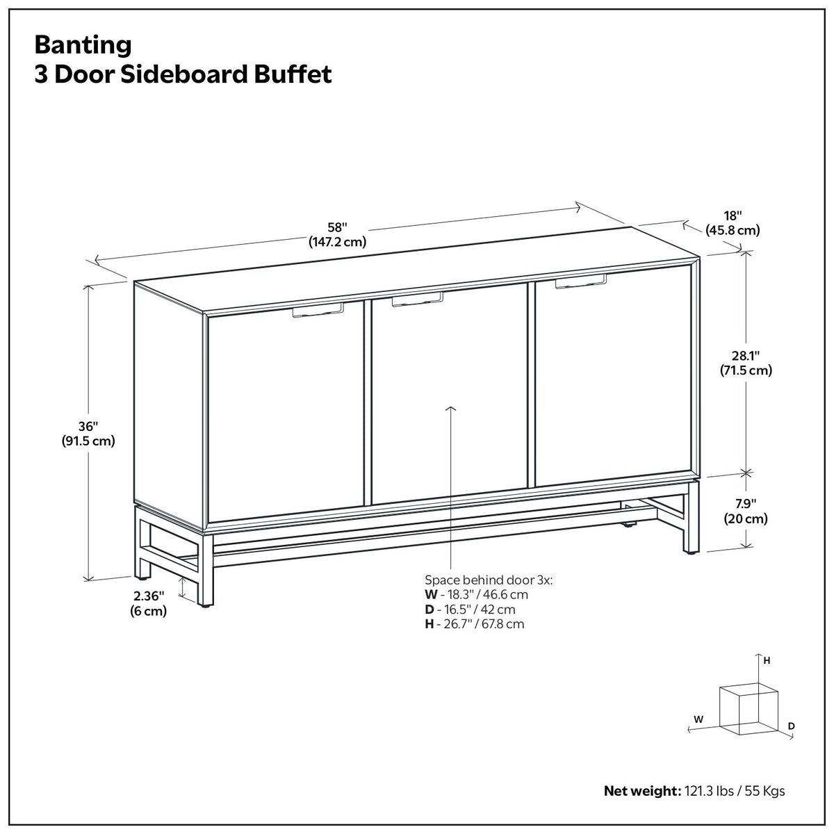 Banting - 3 Door Sideboard Buffet With Adjustable Shelves - Natural Walnut