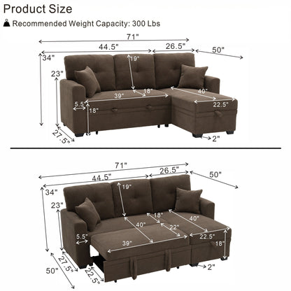 Sleeper Sectional With Pull Out Bed, Reversible Chaise