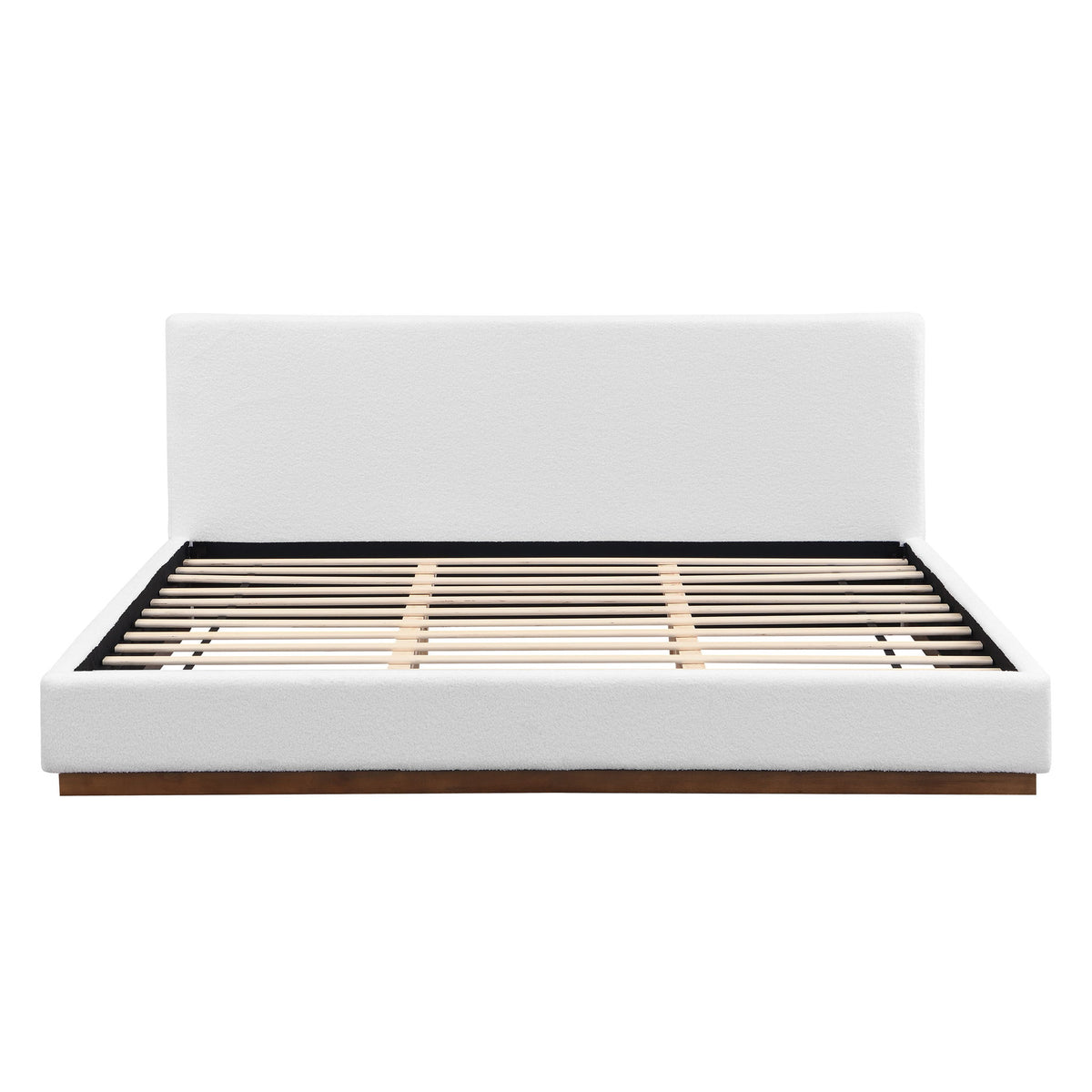 Elegant Boucle Upholstered Bed With Wood Grain Textured Solid Wood Base Frame