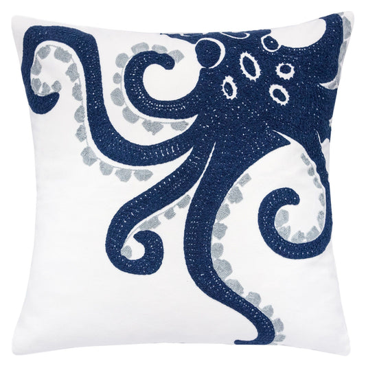Octopus Patterned Pillow Cover With Matching Back - White