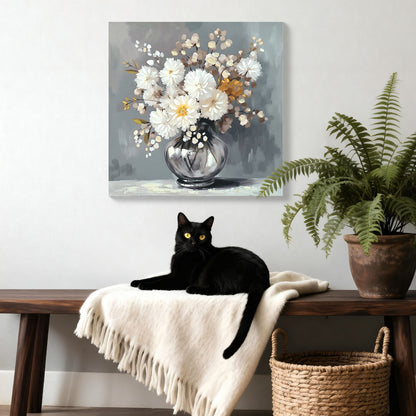 Chrysanthemum Vase Canvas Wall Art Decor Country - Stone White