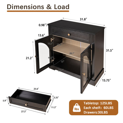Sideboard Cabinet With 1 Drawer And 2 Arched Doors With Adjustable Shelves For Entryway - Black