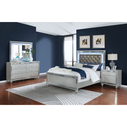 Arabesque - 4 Piece Queen Bedroom Set With LED Headboard - Silver