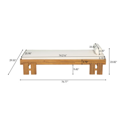 Daybed With Cushion & Pillow, Low Profile Design For Indoor / Outdoor Use - Cream / Teak