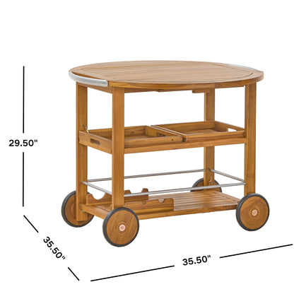 Outdoor Bar Cart With Foldable Tabletop & Removable Trays - Teak