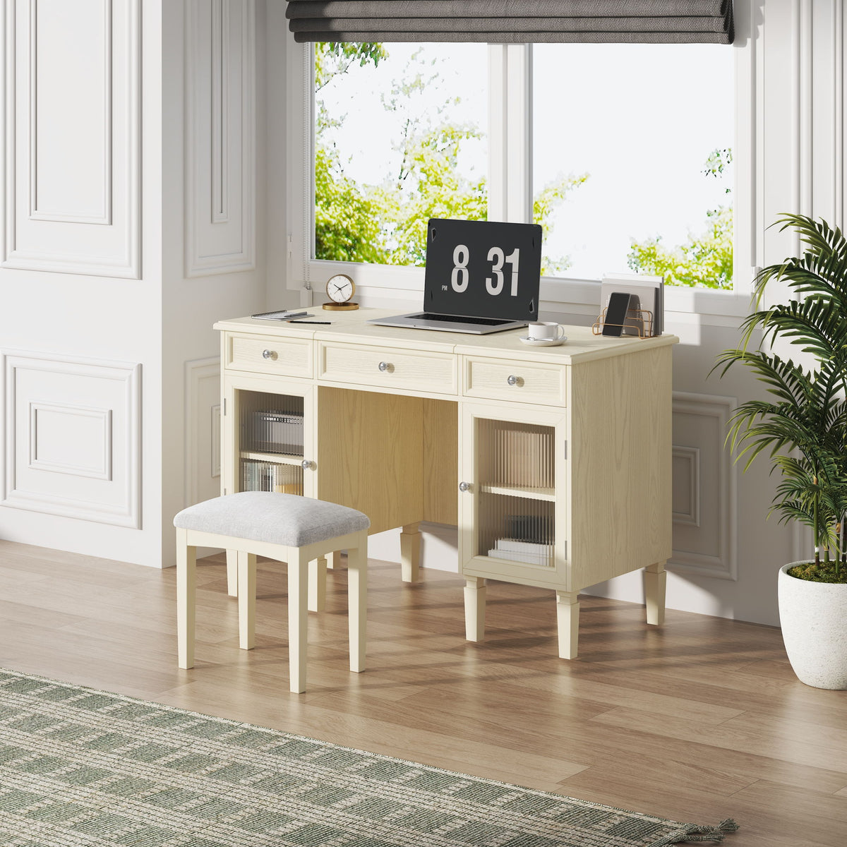 Multi Functional 2 In 1 Vanity Desk With Flip Top Mirror Material - White Oak