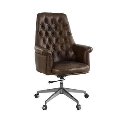 Dasan Dark Brown Top Grain Leather & Iron Swivel Office Chair