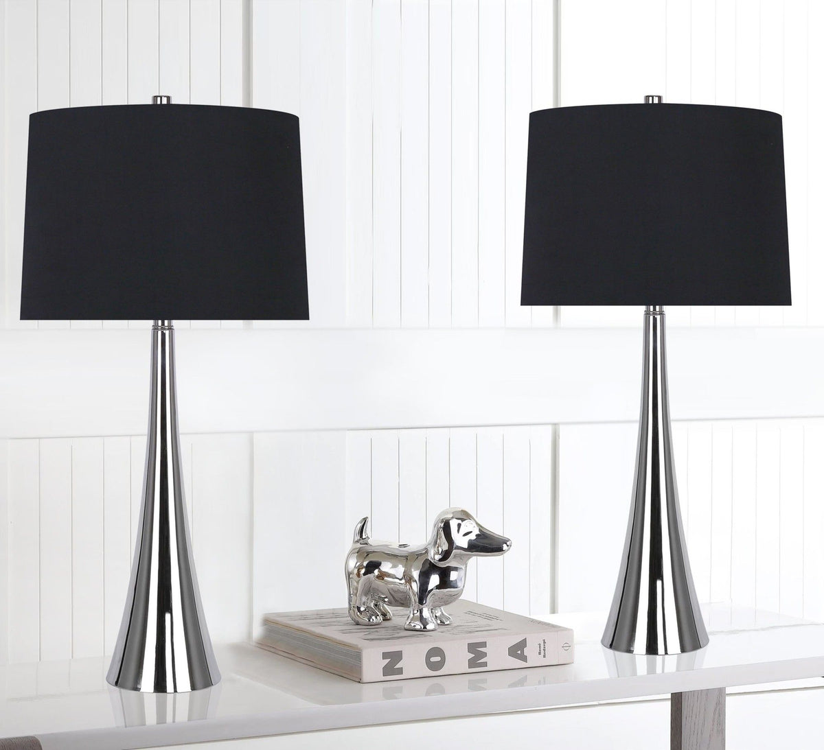 Diana - Contemporary Table Lamp (Set of 2) - Polished Nickel / Black Satin