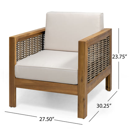 Outdoor Acacia Wood Club Chair With Wicker Accents