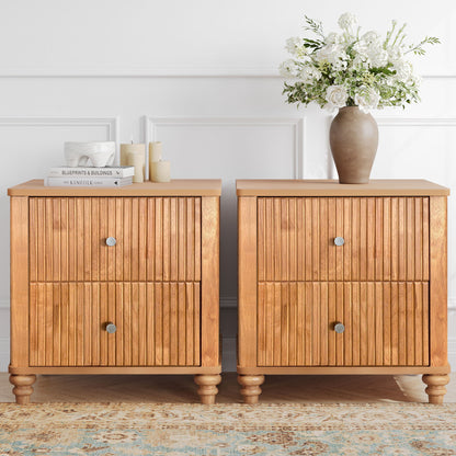 Modern Fluted Nightstand With 3 Drawers