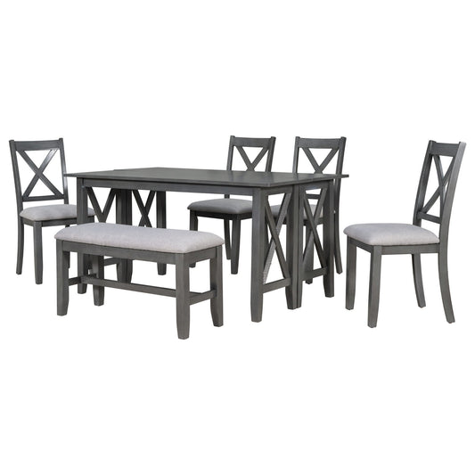 Foldable Dining Set For 6 With 4 Chairs And Bench, Space Saving Design - Gray