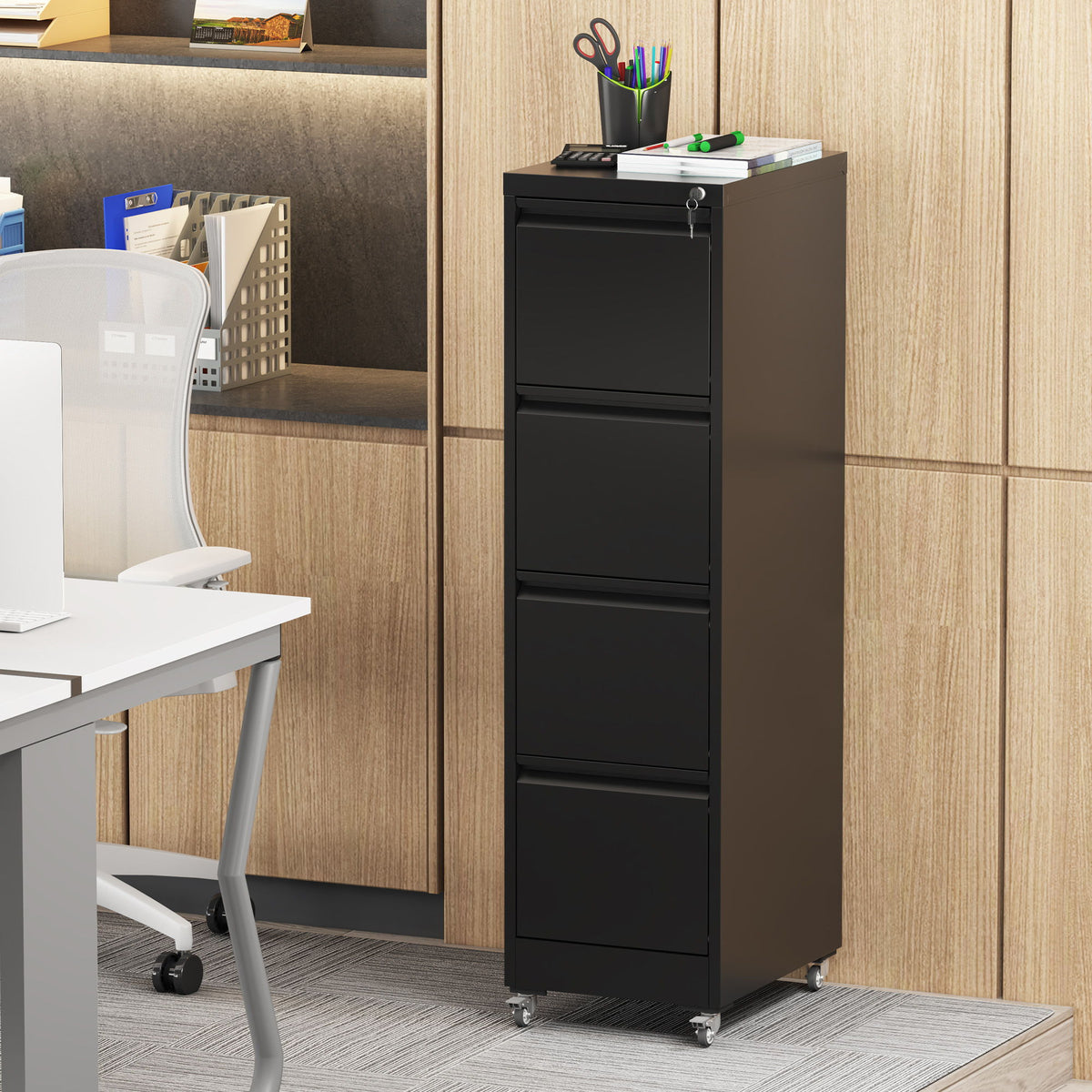 Drawer Metal Locking Vertical File Cabinet With Wheels Heavy Duty Lockable Storage
