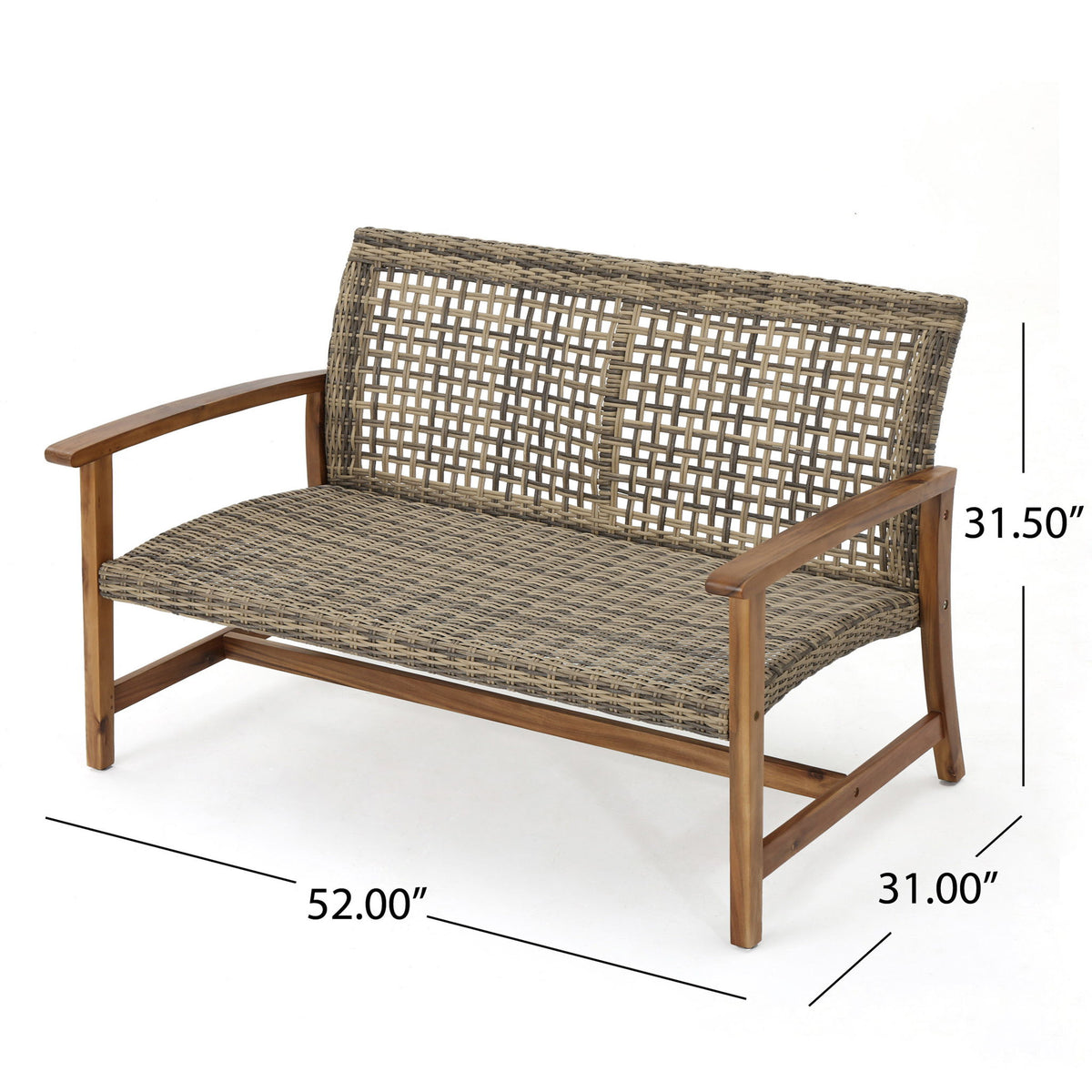 Outdoor Rattan Loveseat With Wooden Legs - Natural / Gray