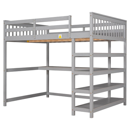Loft Bed With Storage Shelves And Under Bed Desk
