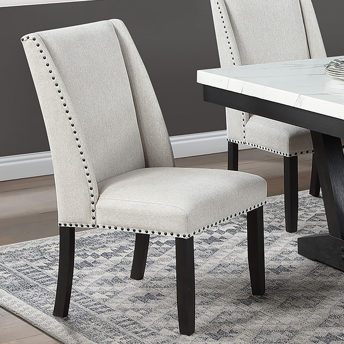 Upholstered Wingback Dining Chairs With Nailhead Trim (Set of 2) - Antique Black