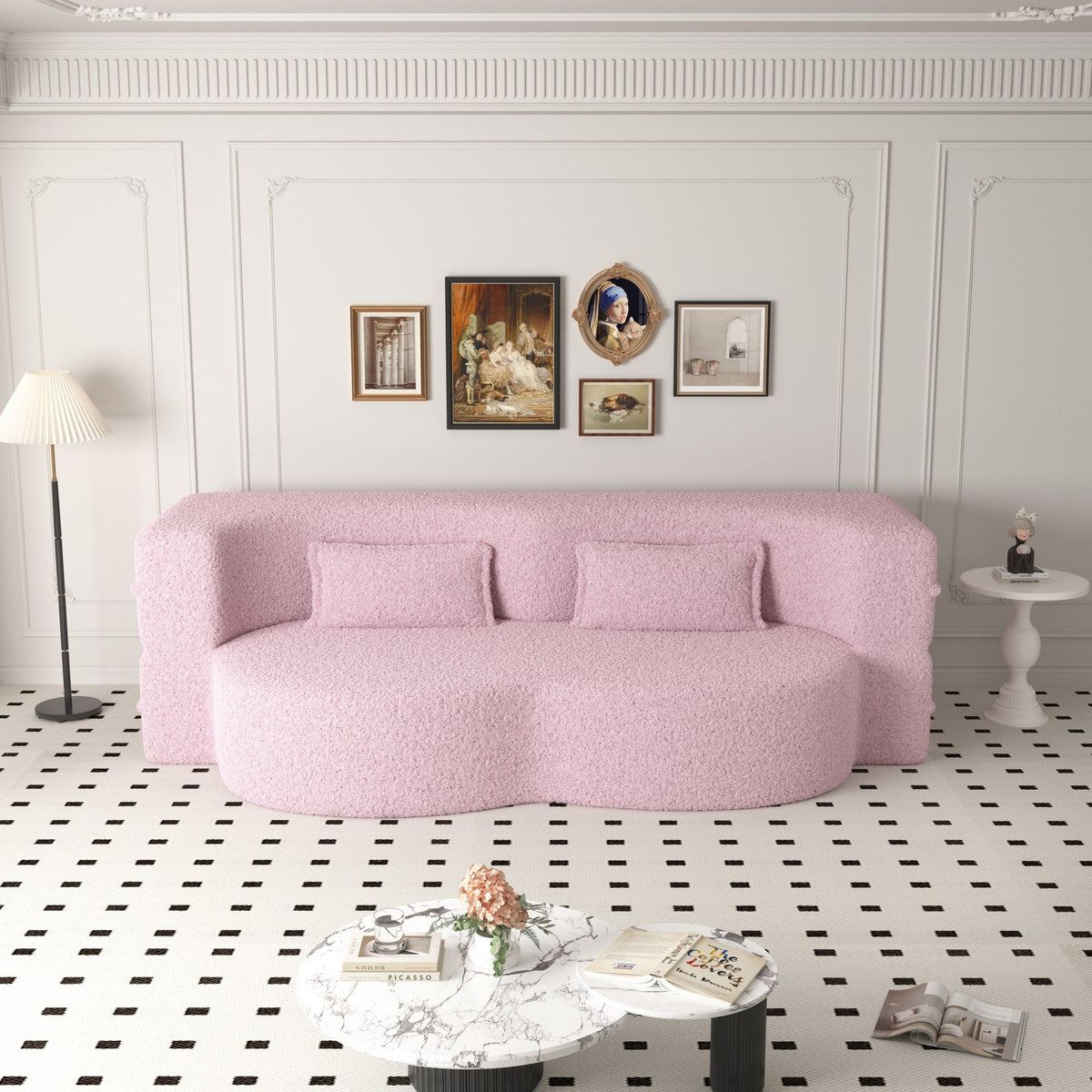 Modern Floor Sofa, With 2 Pillows, Convertible Teddy Fabric Foam Filled Bed