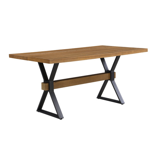 Farmhouse Style X Shaped Legs Dining Table With Moulded Details - Brown