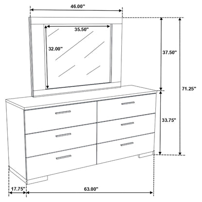 Dulcey - 6 Drawer Dresser With Mirror - Gloss White