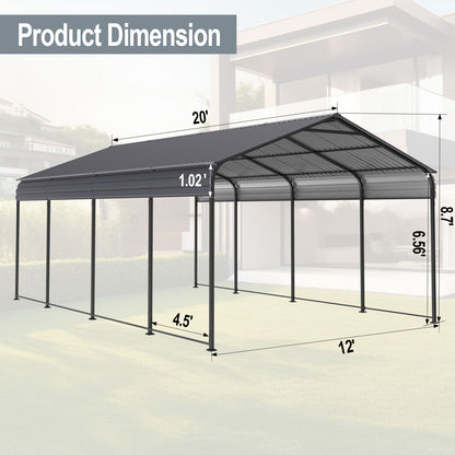 Metal Carport 12 X 20 Ft Heavy Duty With Galvanized Steel Roof Metal Garage Canopy With Galvanized Steel Roof & Frame Car Tent Outdoor Storage Shed For Car Boats And Truck - Alabaster / Dark Gray